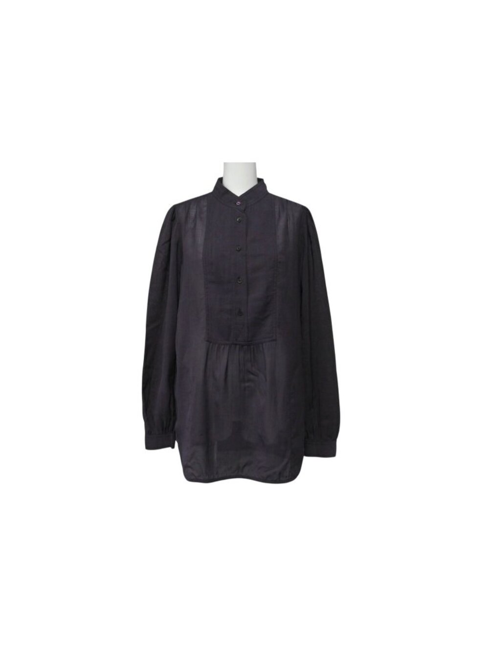 Miu Miu Long Sleeve Collarless Shirt Shell Button Wool Nylon Charcoal 4 44